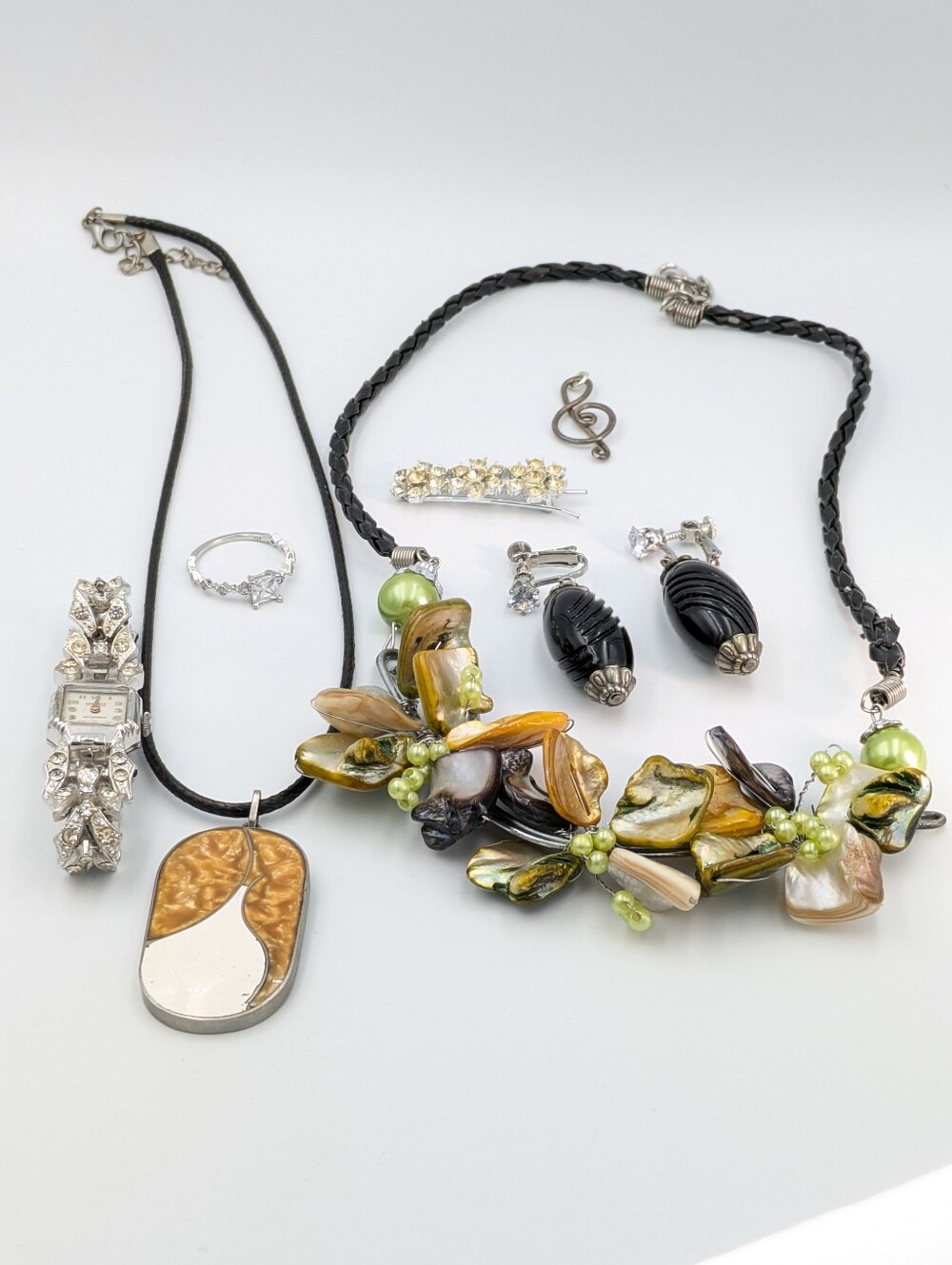Jewelry lot mixed vintage to modern watch, necklaces, ring, and more